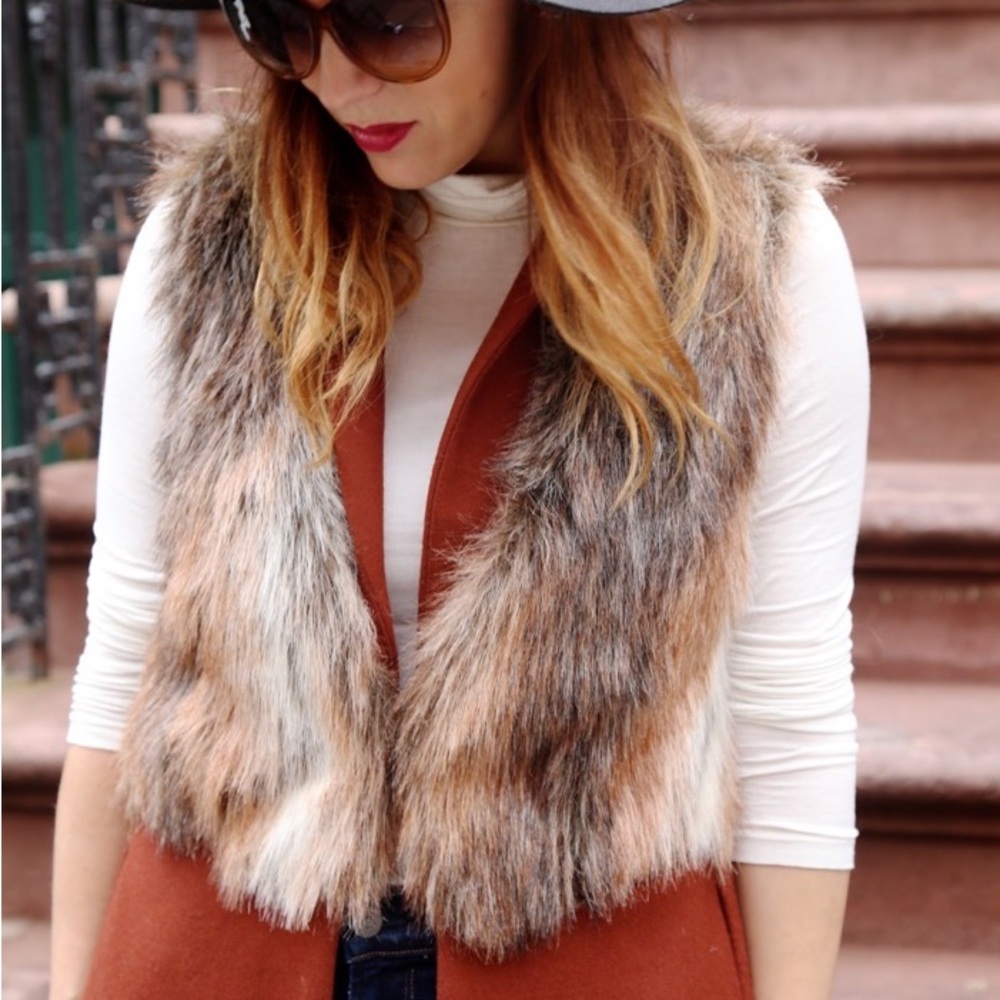 Zara Faux Fur Vest with Brown Accents